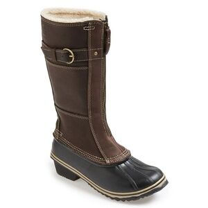 Women's Sorel Winter Leather And Rubber Boots Faux Wool Lined Size 10.5